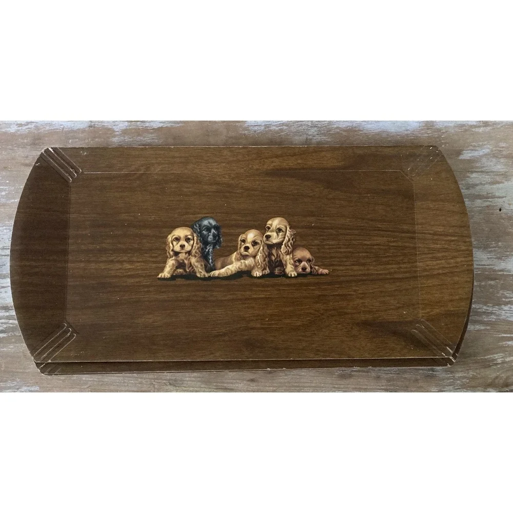 Vintage Hasko set of buffet luncheon lap serving trays puppies dogs litho 1950's